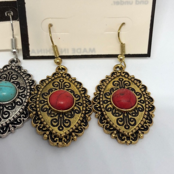 BOHO GOLD OR SILVER TURQUOISE /STONE EARRINGS - Picture 2 of 8